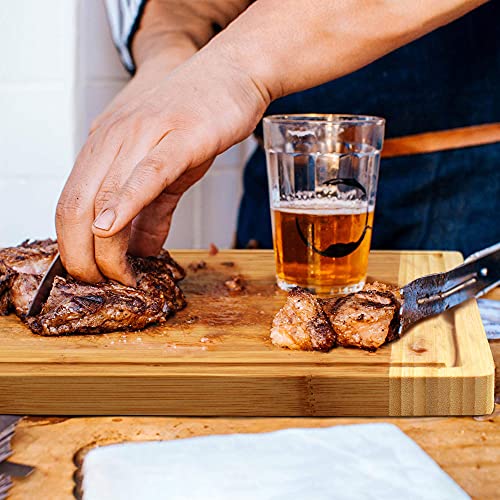 BambooMN Heavy Duty Premium Bamboo Two-Toned Cutting Board w/Hanging Hole - 17.25" x 11.75" x 0.75" - Grooved/Flat - 2 Pieces - size: 17.25" x 11.75" (Two-Tone w/hole)