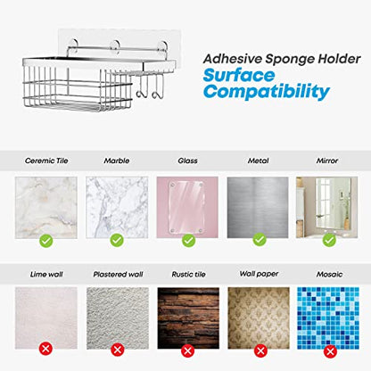 KESOL Shower Caddy and Soap Dish Holder with Hooks, Rust Resistant, 2 Pack | Shower Shelf Organizer, No Drilling Adhesive Wall Mounted Bathroom Shelf, Stainless Steel, Silver