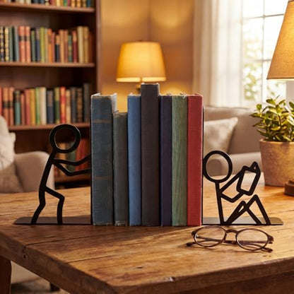 4 Pcs Metal Bookends People Bookends Decorative Bookshelf Decor for Book Lovers Gifts Cute Book Ends for Shelves Bookshelf Home Office Desk Reading Decor