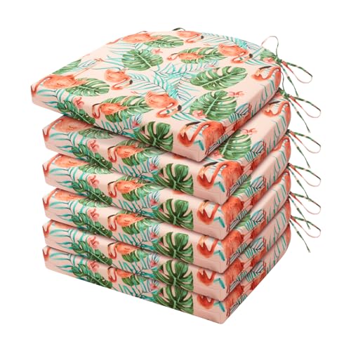 HARBOREST Outdoor Chair Cushions Set of 6, Water Resistant Patio Chair Cushions with Ties, Outdoor Seat Cushions for Patio Furniture, 17"x16"x2", Flamingo - color: Flamingo, size: 17"x16"x2" (6 Pack)