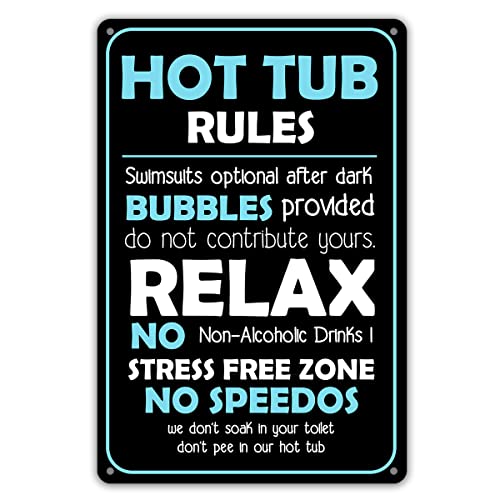 Funny Hot Tub Rules Metal Tin Sign Wall Decor Hot Tub Sign for Home Decor Gifts - color: HOT