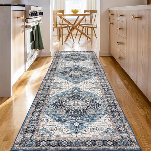 Runner Rug 2×8, Vintage Boho Rug,Ultra-Soft Low Pile, Washable, Non Slip,Stain Resistant Printed Carpet for Hallway Kitchen Living Room Bedrooms Playroom Office, Blue/Navy - color: Blue/Navy, size: 2' x 8' (Runner)