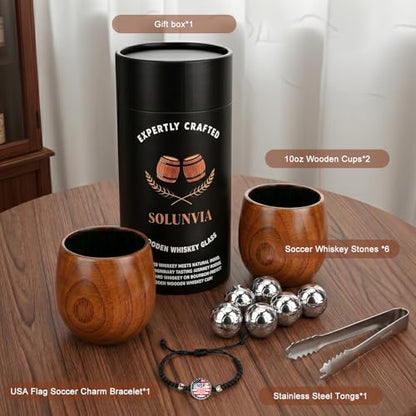 Charred Wooden Bourbon Drinking Glass Wooden Whiskey Glasses Set of 2 Complete Whiskey Gift Set Old Fashioned Glass Bourbon Gifts for Men (2 Pack Soccer) - style: 2 Pack Soccer