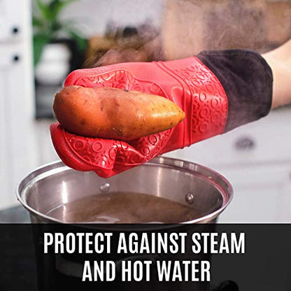 Homwe Silicone Oven Mitts and Potholders (4-Piece Sets) Heavy Duty Cooking Gloves, Kitchen Counter Safe Trivet Mats | Advanced Heat Resistant, Non-Slip Textured Grip Pot Holders(Red) - color: Canyon Red, size: 4-Piece Oven Mitts & Trivets Set