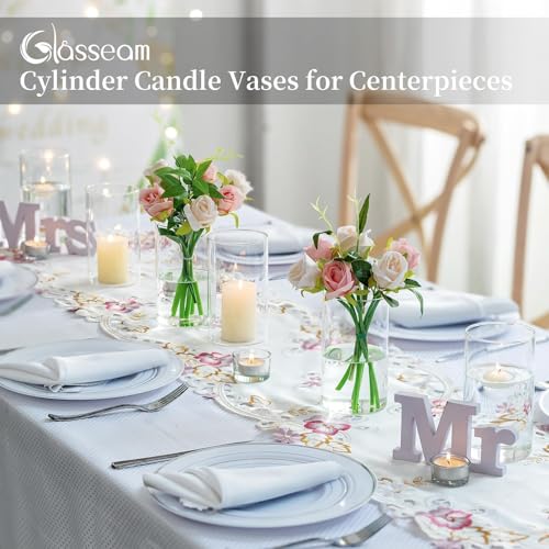 Glasseam Cylinder Vases for Centerpieces, 6Pcs Clear Glass Vase for Flowers | Hurricane Pillar, Floating Candle Holder, Modern, Small Home Decorations, Table Centerpieces, Wedding, Party, 6In - size: 6In