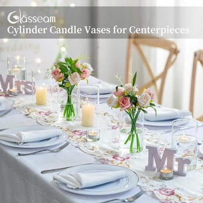 Glasseam Cylinder Vases for Centerpieces, 6Pcs Clear Glass Vase for Flowers | Hurricane Pillar, Floating Candle Holder, Modern, Small Home Decorations, Table Centerpieces, Wedding, Party, 6In - size: 6In