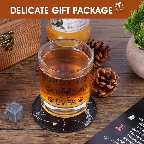 Bayelove Cat Dad Gifts, Best Gift for Dad, Gift with 12oz Whiskey Glasses, Stones, Coaster, Wooden Box for Catfather - color: Cat Dad