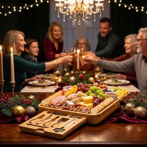 Charcuterie Boards Gift Set, Cheese Board Knife Set, Entertaining Party Food Displays, Entertaining Gifts, Up to 24 × 24, Servies Tray Worry-Free for Parties, Housewarming, Wedding Gift