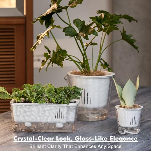 Self Watering Pots for Indoor Plants, 2 Packs Window Boxes Planters Rectangle Self Watering Planter 11 in Rectangular Clear Plant Pots Long Herb Windowsill Planter Flower Box Succulent Planters