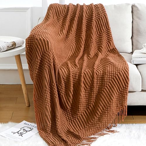 Blagic Knitted Throw Blanket for Couch Soft Farmhouse Boho Throw Blanket with Tassels Home Decorative Lightweight Throw Blankets,Rust Throws for Bed/Sofa, Pineapple Textured, 60" W x 80" L - color: A-orange Rust, size: 60 × 80 in