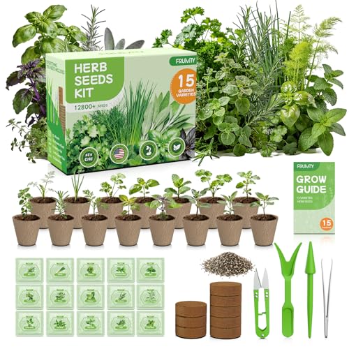 Herb Garden Starter Kit – Fruivity 12800+ 15 in 1 Herb Heirloom Seed Kits for Indoor/Outdoor Planting | Herb Indoor Garden Kit Starter - Complete Herb Garden Starter Set with Gift Packaging for Family