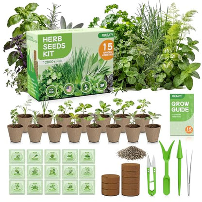 Herb Garden Starter Kit – Fruivity 12800+ 15 in 1 Herb Heirloom Seed Kits for Indoor/Outdoor Planting | Herb Indoor Garden Kit Starter - Complete Herb Garden Starter Set with Gift Packaging for Family