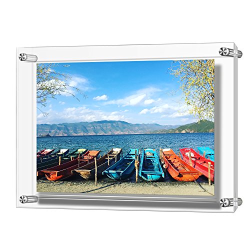 AMEITECH Acrylic Floating Picture Frame, 11x14 Double Panel Clear Wall Mount Document Certificate Frames (Inner Max Size is 9 x12.5 inch) | Wall Mount Document Certificate Frames, Transparent Hanging Pictures Frames for Gallery Wall (Inner Max Size is 9 x