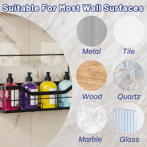 15 Pack Shower Caddy Adhesive Hooks for Replacement, Strong Transparent Sticky Strips No Drill Bathroom Kitchen Shelf Organizer Racks
