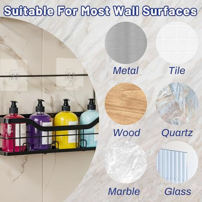 15 Pack Shower Caddy Adhesive Hooks for Replacement, Strong Transparent Sticky Strips No Drill Bathroom Kitchen Shelf Organizer Racks