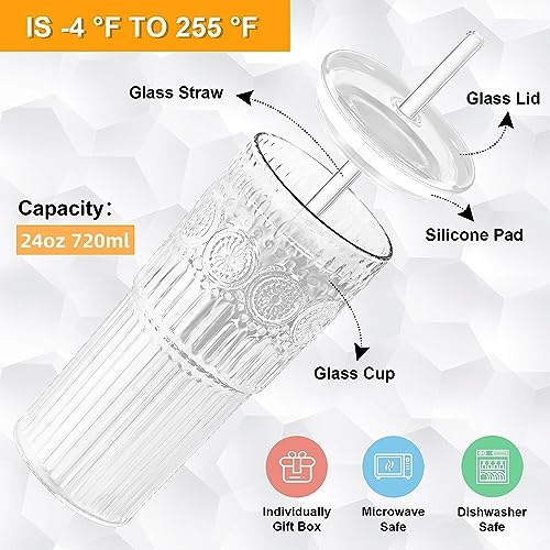 Bandesun All Glass Iced Coffee Cup With Lids and Straws，24 OZ High Borosilicate Glass Tumbler for Water Smoothie Juice Drinks - color: Clear
