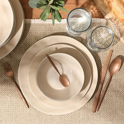 Two Time Oprah's Favorite Things Winner - Montecito Breeze 16 Piece (Service for 4) Double Plates and Bowls Stoneware Reactive Glaze Dinnerware Set - Marble Dawn Cream - color: Marble Dawn Cream