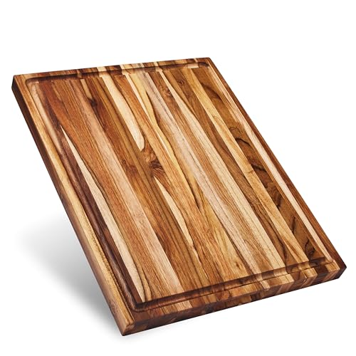 Sonder Los Angeles Laurel Teak Wood Cutting Board, Large 18x14x1.25 in | Non-toxic, Edge Grain, Juice Groove, Reversible, Built-in Handles, Gift Box Included, 7.5 lbs - color: Laurel | Teak | Edge Grain