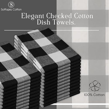 Black Buffalo Plaid Kitchen Dish Towels, 4 Pack, 100% Cotton, 16x26 Inches, Super Absorbent, Quick Dry, Soft, Durable, Dish Drying & Cleaning Towels with Hanging Loop, Black & White - color: Black, White - Buffalo, size: 16 X 26 - 4 Pack