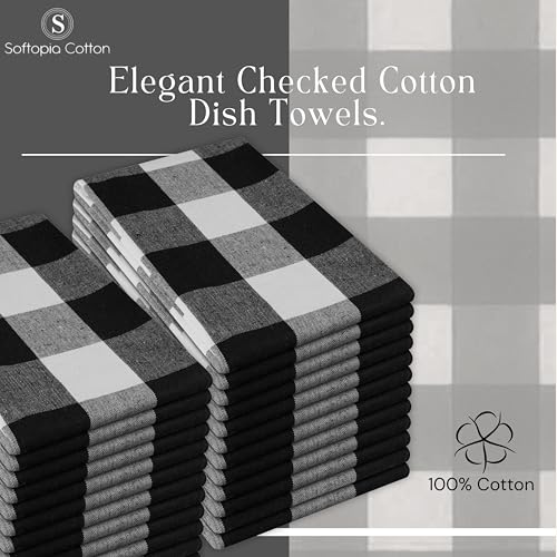 Black Buffalo Check Plaid Kitchen Towels, 12 Pack, 100% Cotton, 16x26 Inches, Super Absorbent, Quick Dry, Soft, Dish Drying & Cleaning Towels with Hanging Loop, Black and White - color: Black, White - Buffalo, size: 16 X 26 - 12 Pack