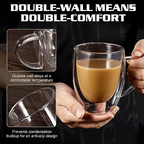 Clear Glass Double Wall Insulated Round Coffee Mugs Set of 6 Pieces - Medium Size 12oz Best Reusable Coffee Mug for Home Cafe Restaurant Perfect for Espresso Capucinno Lungo Latte Coffee - style: 12oz