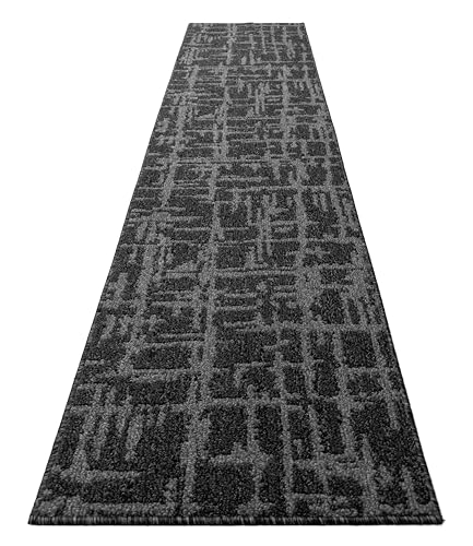 Hallway Runner Rug Non Slip Rubber Backing, 26 inch x 10 ft, Abstract Charcoal, Heavy Duty Berber Style Carpet Runner for Entryway, Kitchen, Bathroom, Bedroom, Laundry Room. - color: Abstract Charcoal, size: 10 Foot Long Runner Rug