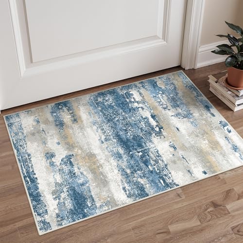 GENIMO 2x3 Small Entryway Rug Washable Non Slip Indoor Door Mat, Sky Blue | Modern Abstract, Lightweight Low Pile Thin Throw Rugs, Spill and Stain Resistant Soft Feel for Kitchen, Bathroom and Bedroom - color: Sky Blue, size: 2' x 3' (Rectangular)
