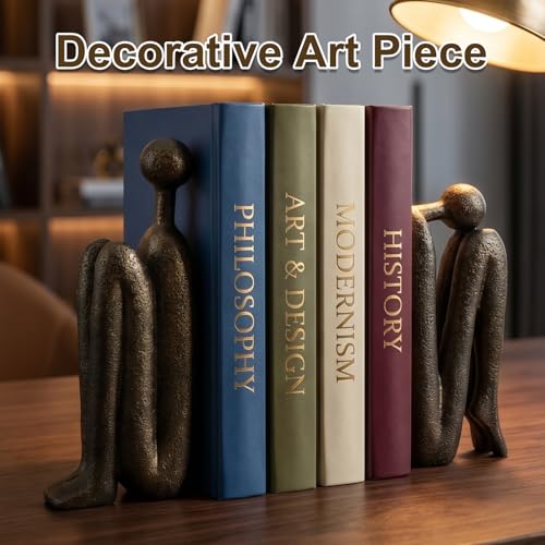 Thinker Decorative Bookends Set of 2, Heavy Duty Resin for Shelves, Bronze