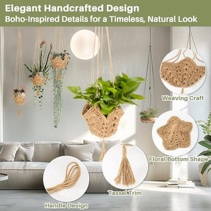 RAINFLOW Indoor Macrame Plant Hangers 2 Pack, Jute Plant Holders