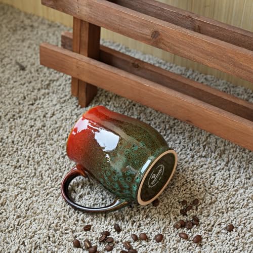 Bosmarlin Extra Large Ceramic Coffee Mug, 24 Oz, Dishwasher and Microwave Safe, Big Oversized Tea Cup, Reactive Glaze (Red&Green) - color: Red&Green