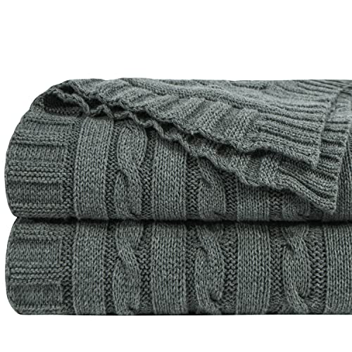 NTBAY Cotton Cable Knit Throw Blanket, 51 x 67, Grey and White | 100% Cotton Cable Knit Throw with Breathable, Lightweight Cnstruction for Sofa, Bed, Reading, and Decorative Layering - color: Grey and White, size: Throw(51"x67")