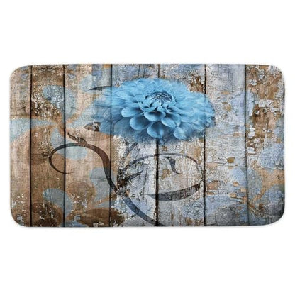 JAWO 4 Piece Blue Dahlia Dahlia Flower on Rustic Wooden Plank Country Style Shower Curtain Sets with Non-Slip Rugs, Toilet Lid Cover and Bath Mat, Shower Curtain with 12 Hooks - color: Blue, size: 5'10" x 5'10" (Rectangular)