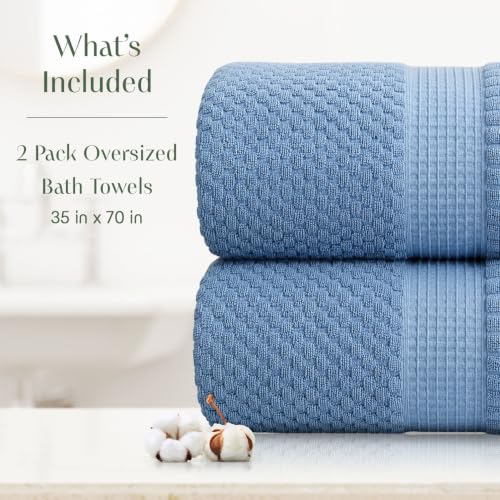 2 Pack Oversized Bath Towels 100% Cotton | Blue Towels | Oeko‑TEX Standard 100 | Soft & Absorbent, Quick‑Dry | Trinity Collection - Blue Shadow - color: Blue Shadow, size: Oversized Bath Towels (2 Pack)