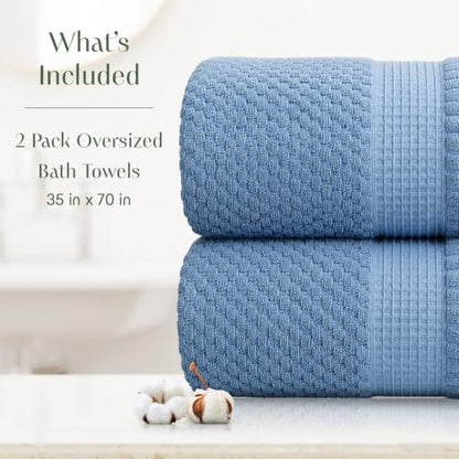 2 Pack Oversized Bath Towels 100% Cotton | Blue Towels | Oeko‑TEX Standard 100 | Soft & Absorbent, Quick‑Dry | Trinity Collection - Blue Shadow - color: Blue Shadow, size: Oversized Bath Towels (2 Pack)