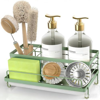 Cisily Sponge Holder for Kitchen, Sink Caddy Organizer, Kitchen Sink Accessories with Drip Tray, Rustproof and Non-slip Kitchen Sink Sponge Holder (Sage Green) - color: Sage Green