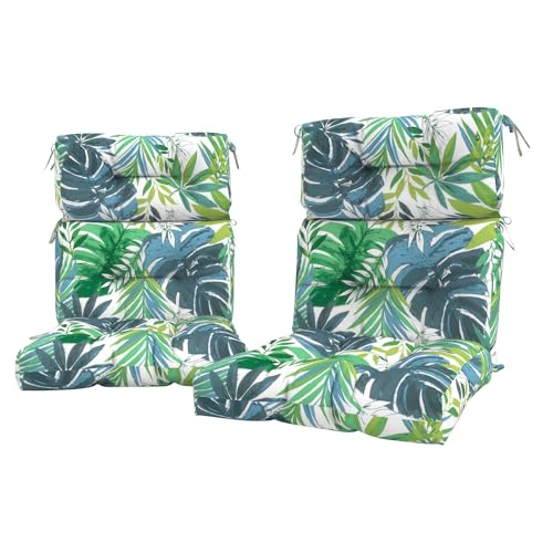 LVTXIII Outdoor Seat/Back Chair Cushion Patio Tufted High Back Cushion, Seasonal Replacement Rocking Chair Cushion with Ties (22” W x 20D”, Set of 2, Islamorada Blue Green) - color: Islamorada Blue Green, size: 44x22x4