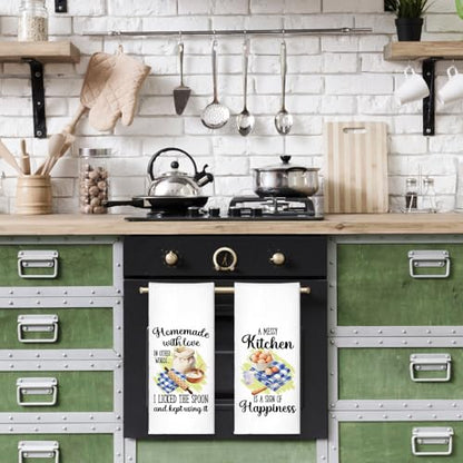 A Messy Kitchen is A Sign of Happiness Kitchen Towels 2 Pack, Towels Set for Housewarming, Thanksgiving Housewarming Gifts for Wife Neighbor Mom Friends, Cooking Lovers Gifts Ideas - color: Messy Kitchen