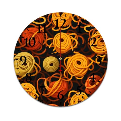 Clock Spaghetti Food Round Modern Wood Wall Clock Battery Operated Quartz Quiet Italy Noodles Wooden Wall Clock 10 Inch Farmhouse Home Decoration Rustic Farmhouse Wall Clock - color: Pattern, size: 10 Inch