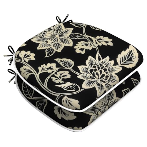 LVTXIII Outdoor Chair Cushions Set of 2, Patio Seat Cushions D16xW17 with Ties, Water Repellent Chair Pads for Patio Furniture Garden Use, Elegant Vines Black - color: Elegant Vines Black, size: 2 Count (Pack of 1)