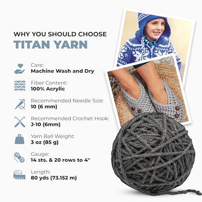 Mary Maxim Titan Bulky Yarn, Weight 5 Acrylic, Chunky Yarn for Crocheting and Knitting, Ideal for Thick, Soft Blankets, Throws, and Graph Style Sweaters, 80 Yards - Dark Grey - 1 Skein - color: Dark Grey