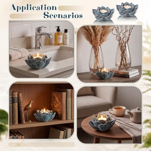 Mumufy 2 Pcs 4.7 Inch Lotus Candle Holders Blue Ceramic Flower Tealight Holder Ceramic Lotus Flower Holders for Home Decor Meditation Yoga Room Bathroom Table Centerpiece Decorative