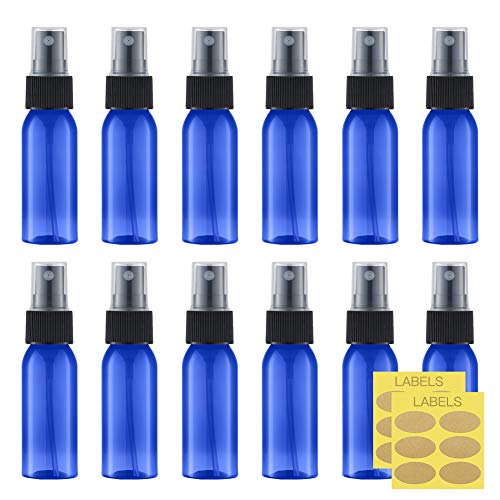 1oz Small Spray Bottle (12 Pack), Mini Travel Size Plastic Sprayer | 30ml empty atomizer bulk, fine mist, water pump, refillable watercolor mister set, portable spritzer, leak proof, TSA, blue - color: Blue (12pcs)
