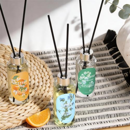 Reed Diffuser Set, Eucalyptus, Linen, Citrus, Oil Diffusers with 15 Reeds | 1.7 fl oz Each, Long-Lasting Home Fragrance for Bedroom, Bathroom Decor, 3 Pack, Total 5.1 oz
