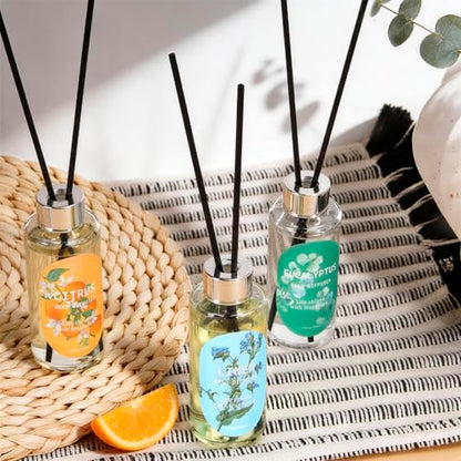 Reed Diffuser Set, Eucalyptus, Linen, Citrus, Oil Diffusers with 15 Reeds | 1.7 fl oz Each, Long-Lasting Home Fragrance for Bedroom, Bathroom Decor, 3 Pack, Total 5.1 oz