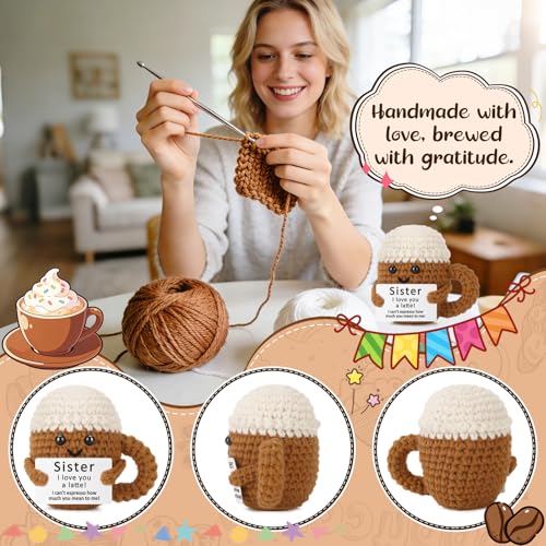 Xinezaa Sister Birthday Gifts from Sister Brother, Christmas Crochet Coffee | Cute Gifts for Sister in Law Big Little Best Sister, Funny Handmade Crochet, I Love You Christmas Back to School Gift - style: Sister