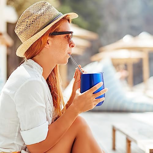 COMOOO Stainless Steel Wine Tumbler Glasses Bulk with Lid and Straw 12oz Double Wall Vacuum Insulated Tumbler Cup Stemless for Hot and Cold Drinks, Coffee, Wine, Cocktails (Royal blue, 8 Pack) - color: Royal Blue