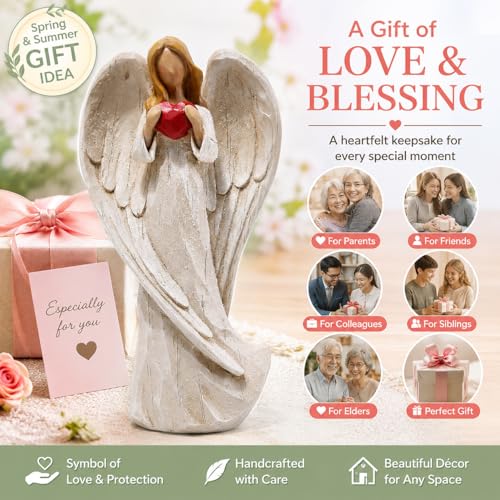 Hodao 8.75inch Resin Praying Angel Sculpture Figurine for Gifts Home Decoration Praying commemorating Angel Statue, exquisitely Carved and Hand-Painted Characters (with Hear) - style: with heart
