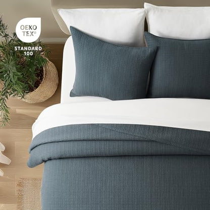100% Cotton Modern Grid Stitch Quilt Set King Size, Midnight Blue | Pre-Washed Cotton Coverlet Bedspread, Oversized Lightweight 3-Piece Bedding Set for All Season, with 2 Pillow Shams - color: Midnight Blue, size: King (110" X 94")