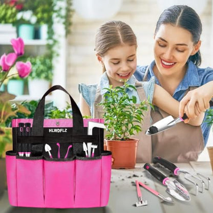 Pink Garden Tool Set Gardening Items for Women - 24PCS Heavy Duty Garden Tools with Detachable Storage Bag, Succulent Tool Set, Weeder - color: Pink