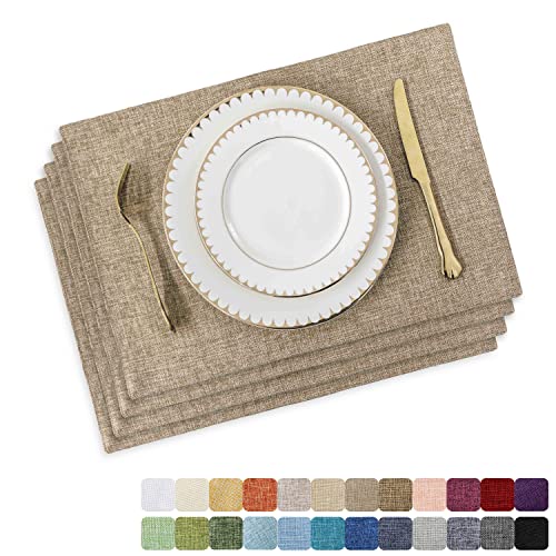 Home Brilliant Linen Placemats Set of 4 Heat Resistant Dining Table Cloth Place Mats Kitchen Table Mats Placemats Table Decor, Natural Linen - color: Natural Linen, size: Placemats 13" x 19", Set of 4